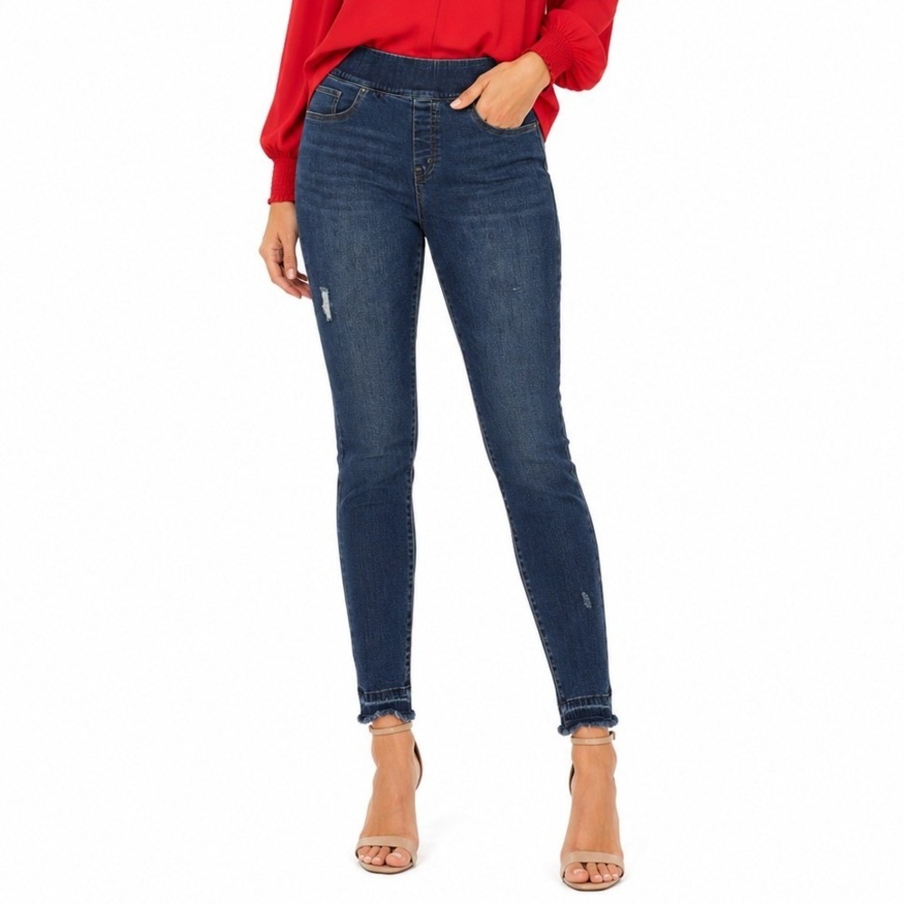 Spanx Ankle Skinny Jeans Women Size M Blue Distressed Stretch Classic